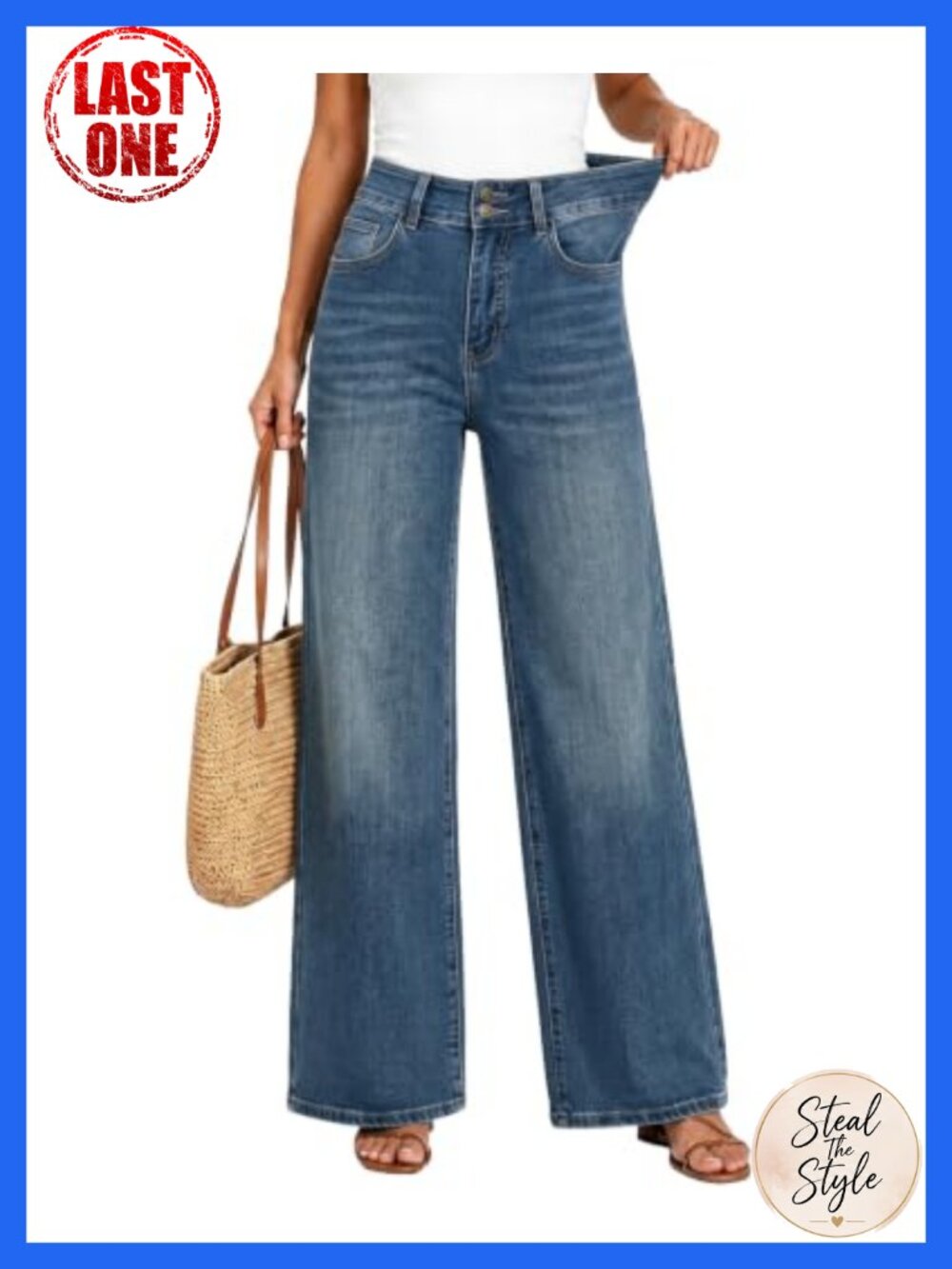 Women's High Waisted Wide Leg Stretchy Baggy Jeans Petite Regular